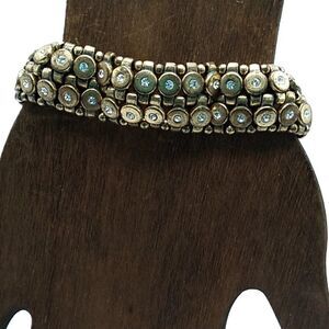 J. Crew Brushed Brass-tone Rhinestone Stretch Bracelet Signed